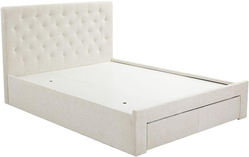 Danube Home Bacia 150X200 Queen Bed With 2 Front Drawer Storage| Sturdy Modern Design Wooden Double Bed Frame Furniture| Quiet &amp; Comfortable BedsL 218 x W 162 x H 111 cm - Beige