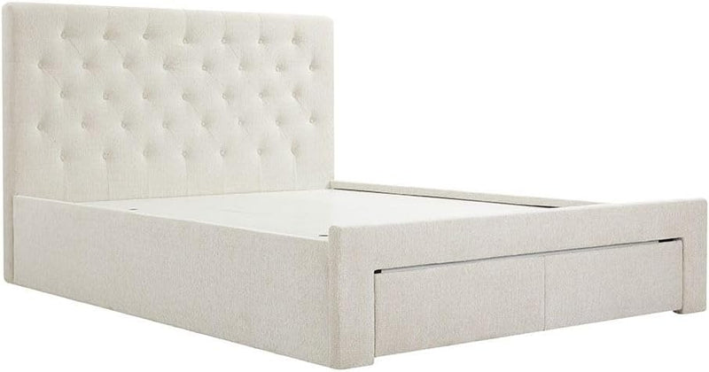 Danube Home Bacia 150X200 Queen Bed With 2 Front Drawer Storage| Sturdy Modern Design Wooden Double Bed Frame Furniture| Quiet &amp; Comfortable BedsL 218 x W 162 x H 111 cm - Beige