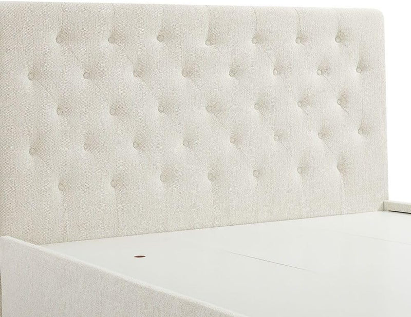 Danube Home Bacia 150X200 Queen Bed With 2 Front Drawer Storage| Sturdy Modern Design Wooden Double Bed Frame Furniture| Quiet &amp; Comfortable BedsL 218 x W 162 x H 111 cm - Beige